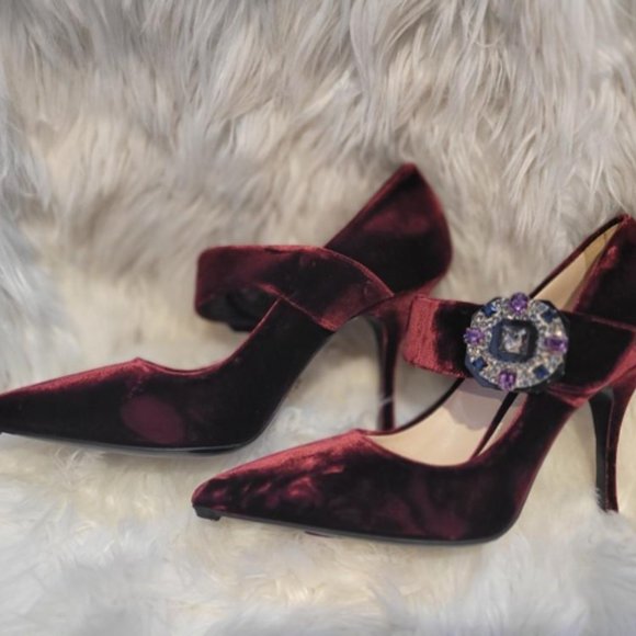 PRADA VELVET MARY JANE BROOCH PUMP SHOE SZ 8 - Picture 6 of 10